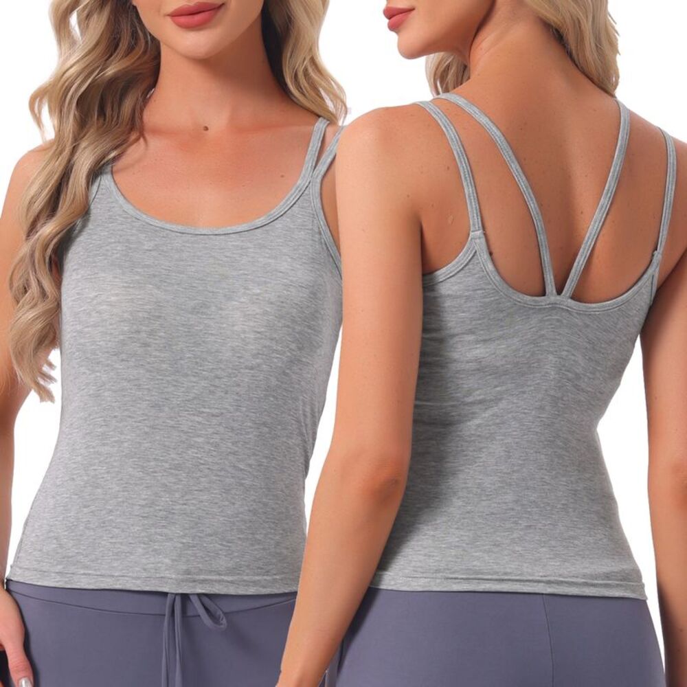 Women's U Back Built-in Bra Camisole Sleepwear Lounge Tops Gray